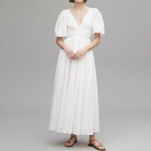 NEW $485 RHODE MARGOT V-NECK WHITE POPLIN DRESS SIZE 2
